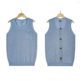 Women's Blouses Women Tank Top Trendy Button Decor Lady Summer Knitted Vest Pure Colour Clothes