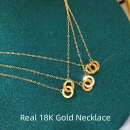 Chokers MIQIAO Real 18K Gold Pendant Necklace Pure AU750 Chain Classic Double Ring Design Fine Jewelry Gifts for Women PE041 231129