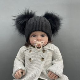 Caps Hats MISSJANEFUR Toddler Beanie Hat Soft Angora Knitted Fur Pom Hats Cute Kids Baby Winter Warm Outdoor Infant Children Caps 231129