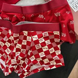 Underpants Big Red Men's Boxer Briefs Modal Cotton Antibacterial Crotch No Trace Medium Waist Plus Boxers Underwear Men