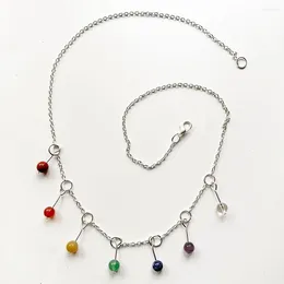 Pendant Necklaces Bhuann 7 Chakra Crystals Beads Necklace Metal Silver Colour Long Chain Jewellery Handmade Wrapped 1pc