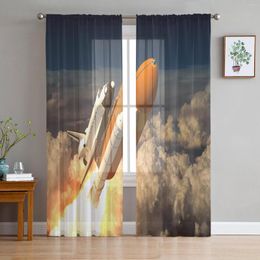 Curtain Rocket Flame Cloud Sky Bedroom Organza Voile Window Treatment Drapes Tulle Curtains For Living Room Sheer