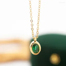 Pendant Necklaces Ellipsoid Solitaire Black Cz Necklace High End Elegant Party Emerald Ruby Color Stainless Steel Jewelry Fashion
