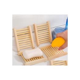 Soap Dishes Natural Bamboo Trays Wholesale Wooden Dish Tray Holder Rack Plate Box Container For Bath Shower Bathroom Gb1635 Drop Del Dhknt