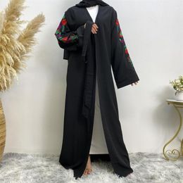 Ethnic Clothing Embroidered Open Abaya Women Muslim Maxi Dress Dubai Turkey Kaftan Islamic Jalabiya Robe Gown Eid Ramadan Abayas Caftan