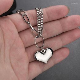 Pendant Necklaces 2 Double Chain Link Silver Colour Tone Love Heart Stainless Steel Pendants For Women Man Valentine Lover Gift