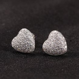 Mens Hip Hop Stud Earrings Jewellery Fashion Gold Simulated Diamond 925 Silver Heart Earrings217t