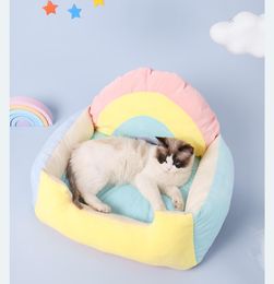 Mats Rainbow Pet Bed Deep Sleep Comfort In Winter Cat Bed Little Mat Sofa For Cat's House Products Pets Tent Cosy Cave Beds