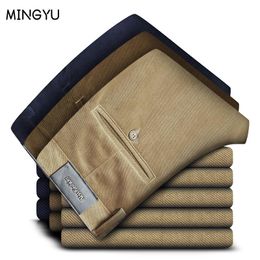 Pants Autumn Winter Corduroy Pants Men Thick Business Straight Fit Stretch Office Black Khaki Coffee Blue Casual Trousers Male 3040