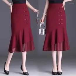 Skirts 2023 Autumn And Winter Irregular Fishtail Skirt Wrapped Hip Chinese Style Elegant Fashion Mesh Long Dress C57