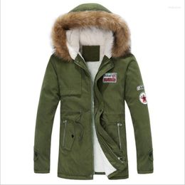Men's Jackets Jacket Men 2023 Men's Thick Warm Winter Down Coat Long Fur Collar Army Green Parka Fleece Cotton