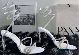 Rene caovilla Cleo rhinestone-studded Snake Strass stiletto Heel sandals Evening shoes women high heeled Luxury Designers Ankle shoe factory footwear