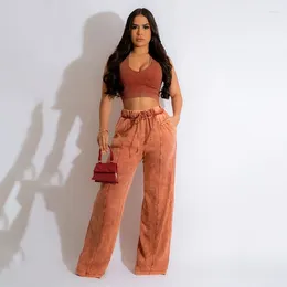 Women's Two Piece Pants Wishyear Summer Tank Crop Top And Loose Wide Leg Pant Matching Sets Women Tracksuit Casual Solid Sportswear Outfit