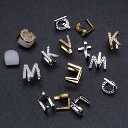 18K Gold & White Gold Iced Full Diamond Custom Name Letters Teeth Grillz Tooth DIY Fang Grills Cosplay Tooth Cap Hip Hop Dental Te208B