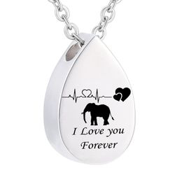 Memorial Jewelry Cremation Urn Ashes Elephant Pendant Stainless Steel Water droplets Keepsake Memorial Charms Pendant for Women267d