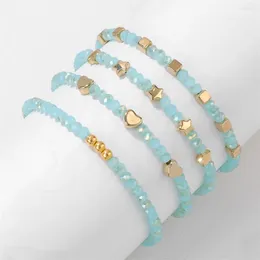 Strand 4PCS Shiny Crystal Bracelet Set For Women Small Gold Color Beads Charm Glass Men Jewelry Stretch