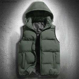 Men's Vests Hooded Vest Jacket Men Puffer Sleeveless Cotton Padded s Keep Warm Thicken Autumn Winter Coats Detachable Hood Q231129