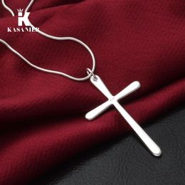 Women Men Jewellery Whole Trendy 925 Silver smooth Cross Pendant Necklace Punk Style for Women Snake Chain Necklaces Jewelry2499