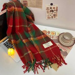 Scarves Winter Women Thick Warm Scarf Ladies Tassel Shawls Wraps Long Blanket Christmas Present Red Green Plaid Cute Fashion 231128