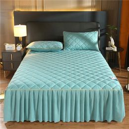 Bed Skirt 1.2/1.5/1.8/2.2m Solid Color Quilted Bed Skirt Winter Warm Thick Pile Bed Cover King Bed Cover Multicolor Soft Comfort Sheet 231129