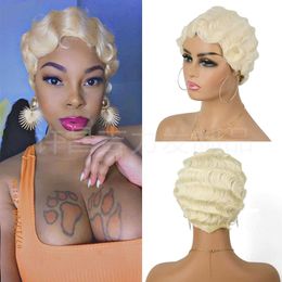 Synthetic Wigs 18 Colours of Shanghai Shampoo Wavy Short Curly Wig Headband Finger Wave Wig