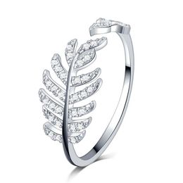 New Arrival leaf Design white gold filled micro pave clear zircon stones Wedding Engagement Copper Rings girls216s