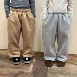 Trousers Autumn Winter Baby Plus Velvet Sweatshirt Girl Infant Thicken Solid Simple Casual Wide Leg Pants Boy Children Cotton