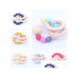 Teethers Toys Baby Natural Wooden Teethers Toys Sile Teether Rattle Heath Accessories Infant Fingers Exercise Colorf Teething Ring Pla Dhets