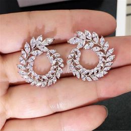 Luxury Jewellery 925 Sterling Silver Full Marquise Cut White Topaz CZ Diamond Party Women Wedding Stud Earring For Lovers' Gift317V
