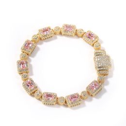 Hip Hop Copper Inlaid Pink Zircon Tennis Bracelet Men Women Diamond Mixed 7inch 8inch Crystal Bracelets Jewellery Accessories297S