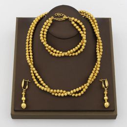 Necklace Earrings Set Fashion Jewellery Gold Colour Beads Design Dubai African Layer And Water Drop Charm Bracelet Bridal