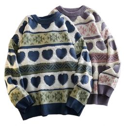 Men's Sweaters Ugly Christmas Sweater Women Knitted Men Harajuku Heartshape Pattern Pullover Vintage ONeck Winter 231128