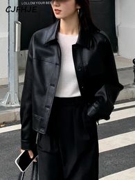 Womens Leather Faux CJFHJE Black Cropped Jacket Women Korean High Street Blazers Vintage Streetwear Moto Bike Autumn 231129