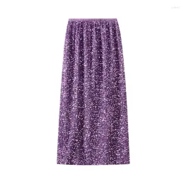 Skirts Heavy Industry Sequin Half Length Skirt For Women In Autumn 2023 Rear Split Straight Tube Long With Hip Wrap