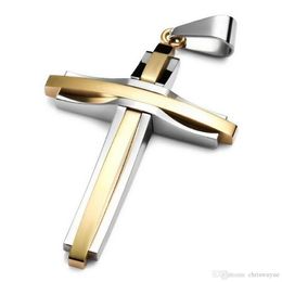 Men's Stainless Steel Pendant Necklace Gold Cross Vintage men s Jewellery pendants Golden cross pendant -with 23 inch Chain306M