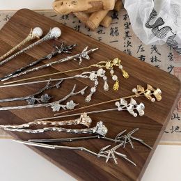 Fashion Hair Stick For Women Girls Silver Gold Colour Elegant Pearl Crystal Hairpin Chinese Style Hair Clip Accessories