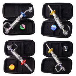 Headshop214 CSYC NC063 Glass Bongs Smoking Pipes Bag Set 14mm Ceramic Quartz Nail Clip Dabber Tool Silicon Jar About 8.15 Inches OD 25mm Portable Dab Rig Bubbler Pipe