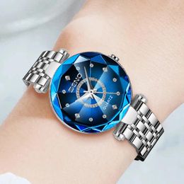 Wristwatches 2023 Crystal Watch For Women Waterproof Stainless Steel Silver Blue Elegant Ladies Wristwatch Relogio Feminino