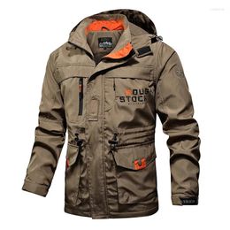 Men's Jackets Hood Windproof Cargo Men Autumn Spring Mens Jacket Detachable Outdoor Zipper Multi-Pockets Sports