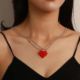 Pendant Necklaces Boho Fashion Hip Hop Silver Color Bead Chain Heart Shaped Block Necklace For Women Simple Vintage Choker Jewelry