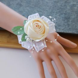 Decorative Flowers Wedding Bride Wrist Flower Multi-color Ribbon Rose Bud Diamond Buckle Korean Banquet Sister Ie Hand Creative