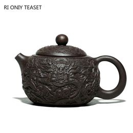 Teaware 270ml Yixing Highend Purple Clay Teapot Famous Handcarved Dragon Pattern Xishi Tea Pot Kettle Chinese Zisha Tea Set Collection