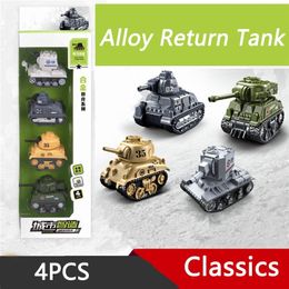 Diecast Model 4PCS Alloy Armoured Tank Car Model Set Children s Q Version Rebound Toy Birthday Gift 231128