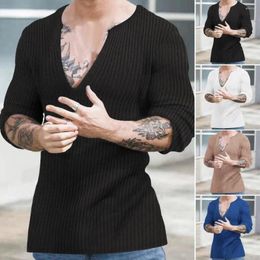 Men's Sweaters Women Slim-fit V-neck Sweater Stylish Deep Knit Slim Fit Ribbed Long Sleeve Solid Color For Autumn Winter