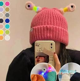 Berets Knitting Glowing Antennae Hat Parent Child Cute Little Knit Funny Cold Weather Warm Winter Hats Ear Protect Bomber