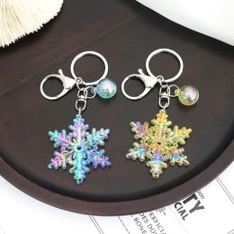 Snowflake Pendant Keychain Colourful Acrylic Key Chains Fashion Bag Pendants Key Rings Key Accessories Christmas Gift