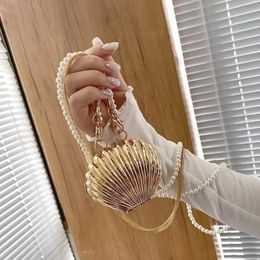 Evening Bags Summer Lipstick Bags For Women Fashion Pearl Mini Purse Crossbody Bag High Quality Gold Shell Bag Designer Shoulder Bag 231129