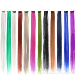 Coloured Hairpiece Clip In Hair Extensions Heat-Resistant Synthetic Straight Hairpieces For Women Multi-Colors Party Highlights Curly Clip De Postizo De Colour