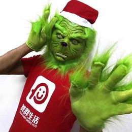 Santa Grinch Cosplay Mask Christmas Latex Masks Gloves Prop Halloween X0803241M