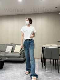 Women's Jeans Designer Womens Clothing Summer New Water Washed Loose Flip Pocket Unique Design Wide Leg Straight Barrel Workwear Denim SR3V